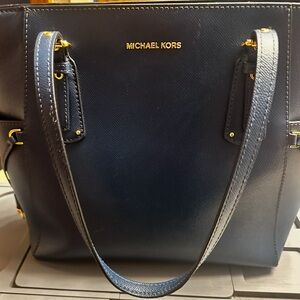 Michael Kors Dark Blue Tote with Gold Accents